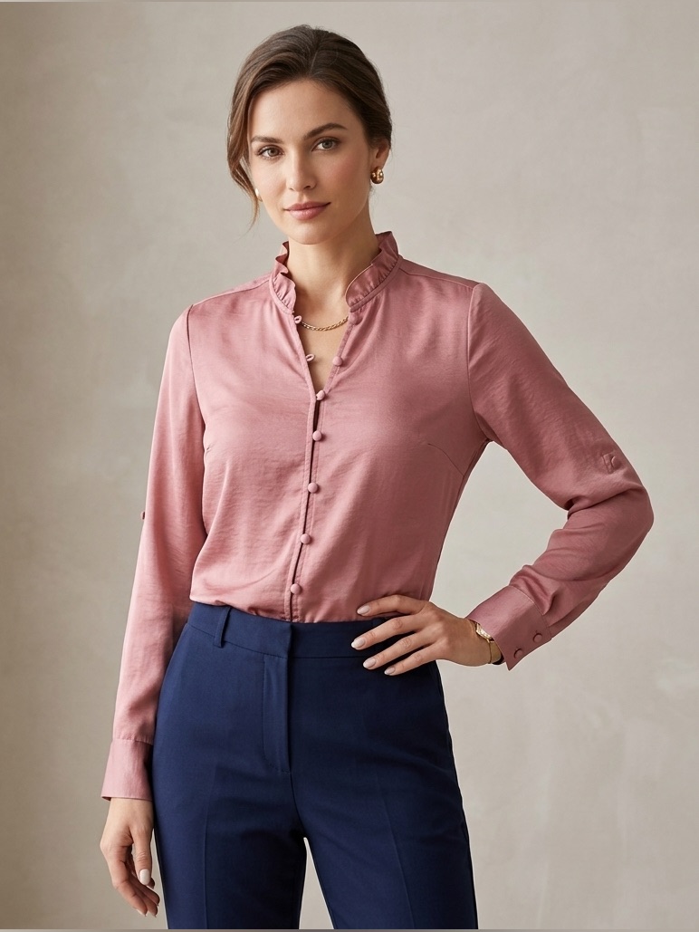 Express Dusty Rose Ruffle Collar Button-Front Blouse